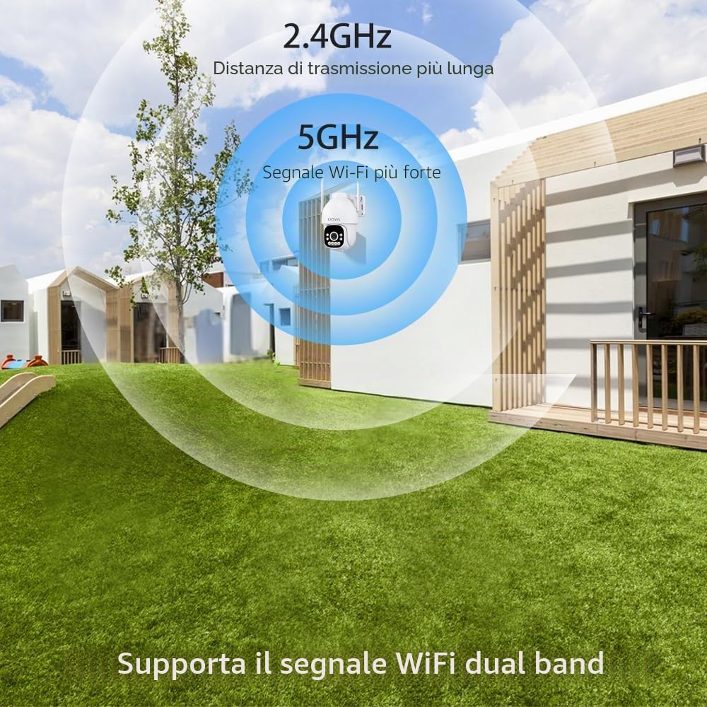 4K 8MP Telecamera Wi-Fi Esterno, 2,4/5Ghz, IP Videocamera Sorveglianza Rilevamento Persone, Auto Tracking Allarme Luce Rossa-Blu Visione Notturna a Colori 40m PTZ 2-Audio IP66 (Version 2.0)
