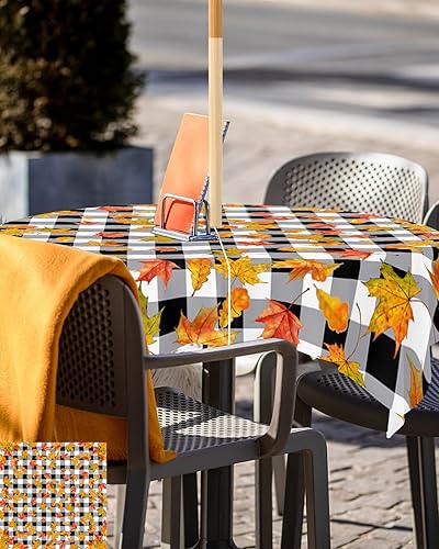 Miniatura 5 de Falling Leaves - Mantel cuadrado para exteriores con agujero para sombrilla de 60 x 60 pulgadas, sin arrugas, lavable, cubierta impermeable con