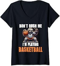Womens Sloth Basketball I Don't Rush Me I'm Playing V-Neck T-Shirt