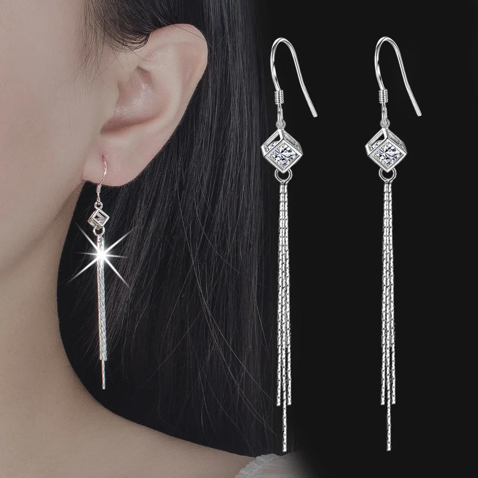 WZGWDC Ohrstecker mit Langer Kette, Hohle Tropfenohrringe für Frauen, Hochzeit