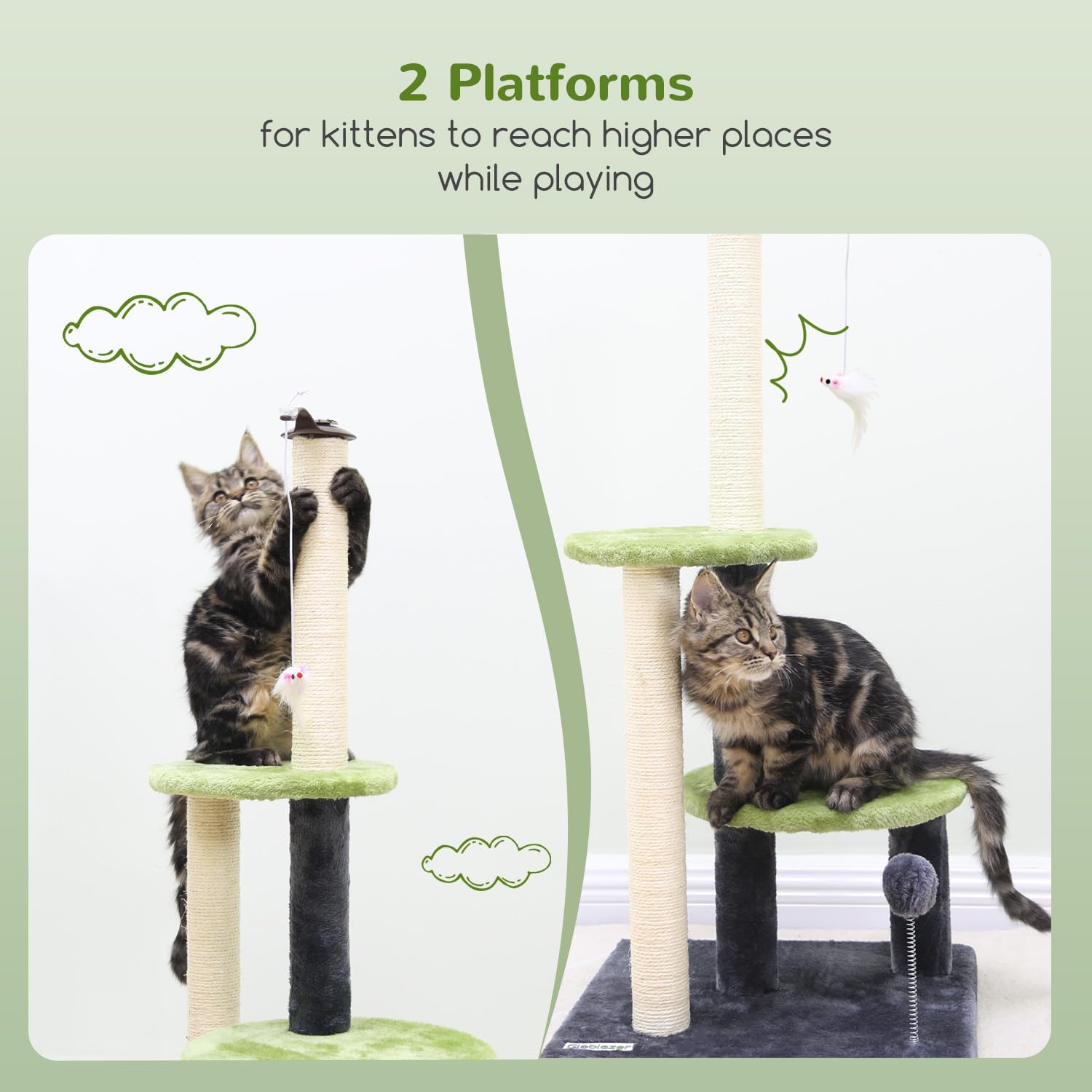 Globlazer Kitten Scratching Post Tower, 34.8" Tall Cat Scratching Post Sisal Scratch Posts Scratcher with Rotatable Hanging Balls, SC34, Dark Grey