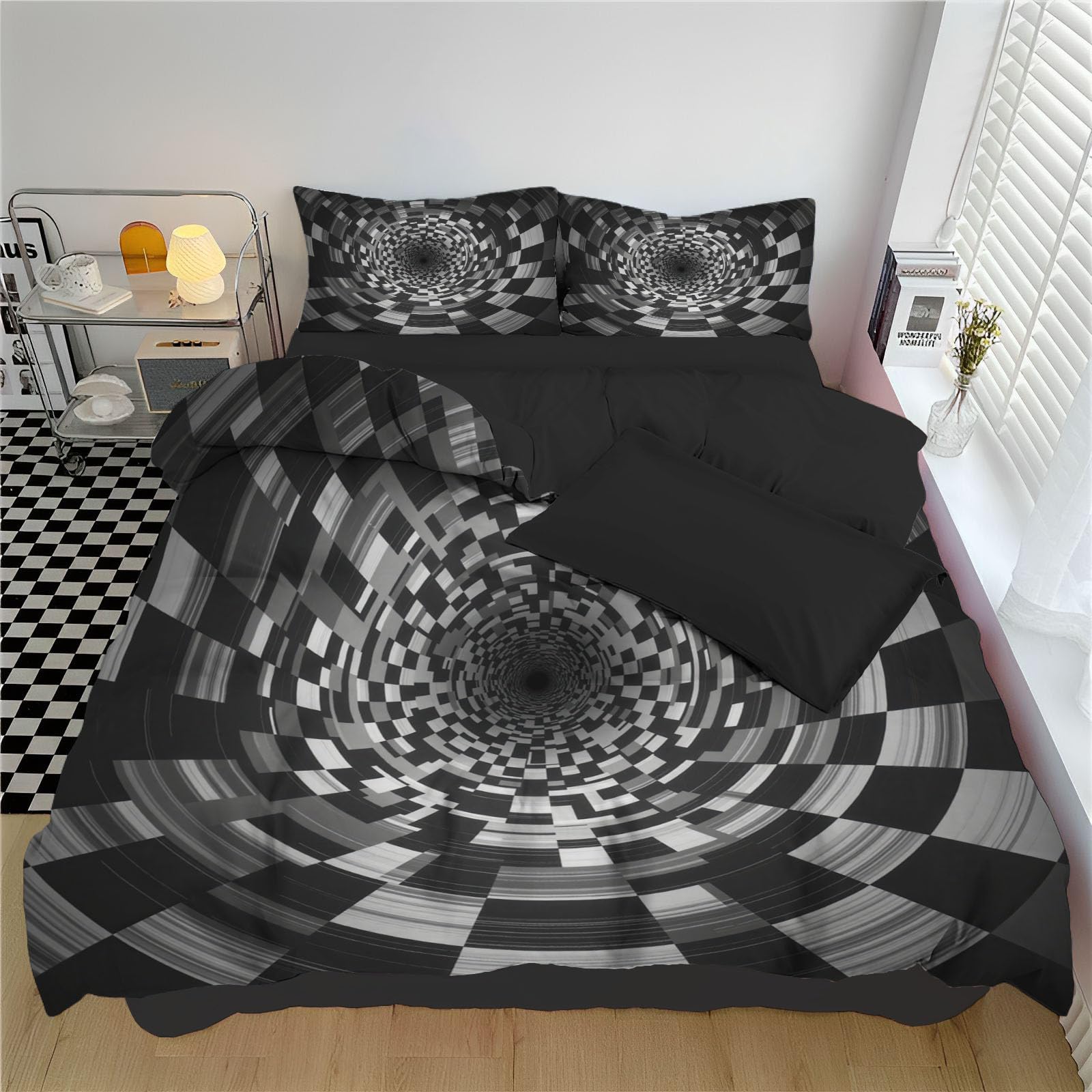 Parure de lit 1 personne à effet d'optique géométrique pour chambre moderne