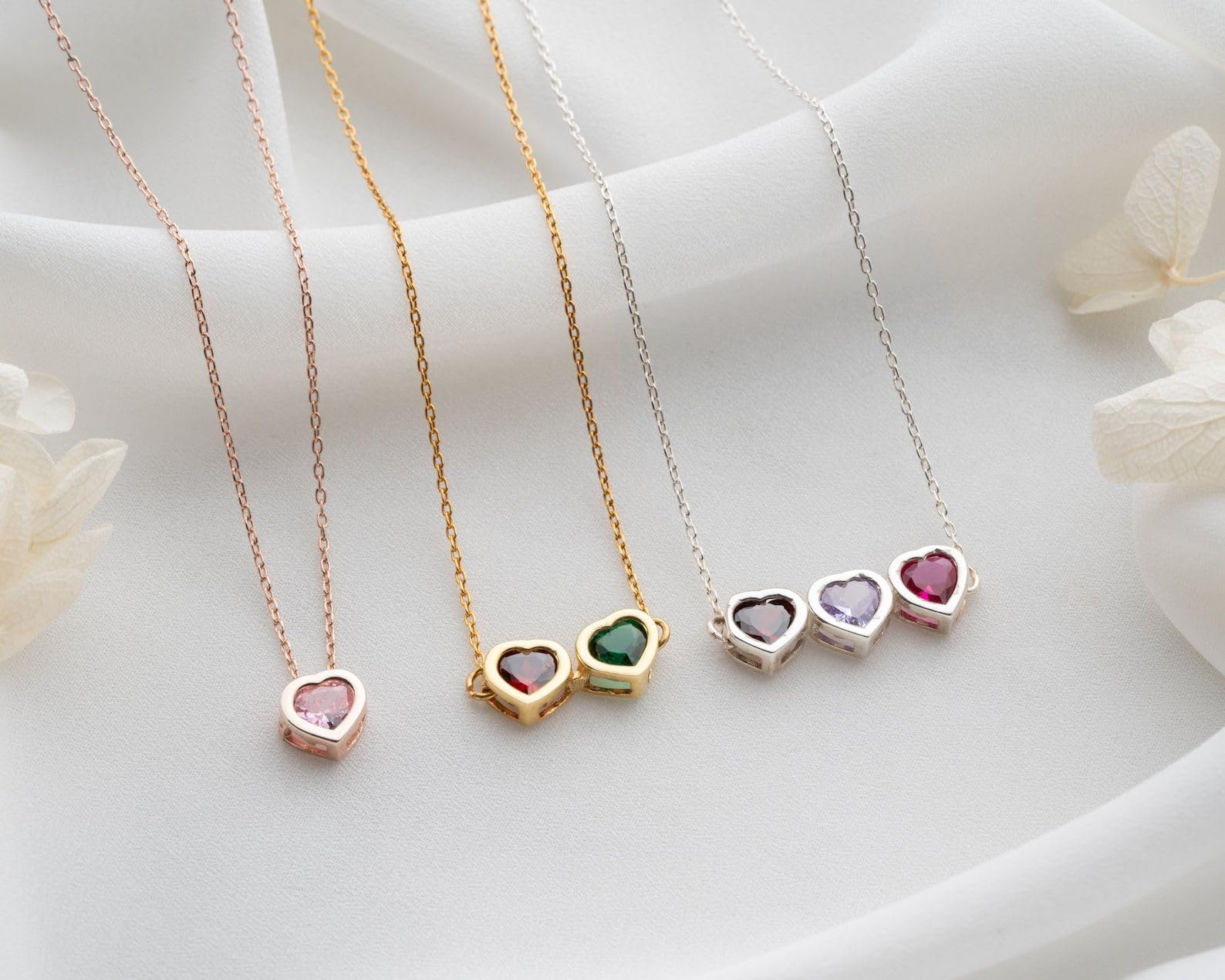 Argento sterling pietra portafortuna cuore collana, su misura cuore sagomato personalizzato