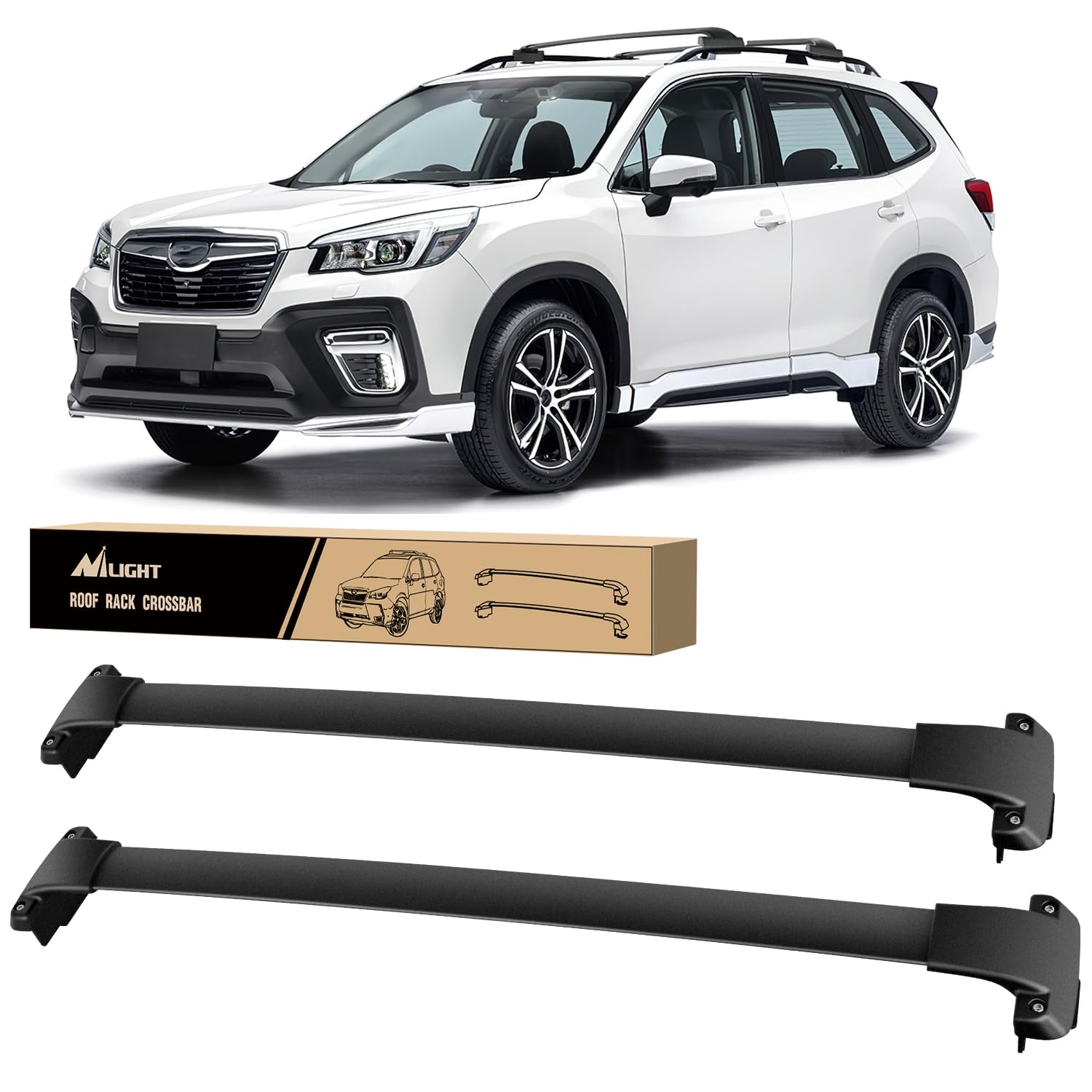 Nilight Roof Rack Cross Bars Fit for Subaru Forester 2014 2015 16 17 18 19 20 21 22 2023 Aluminum Heavy Duty Rails Crossbars with Rubber Pad for Rooftop Cargo Carrier Kayak(Only Fit Raised Side Rails)