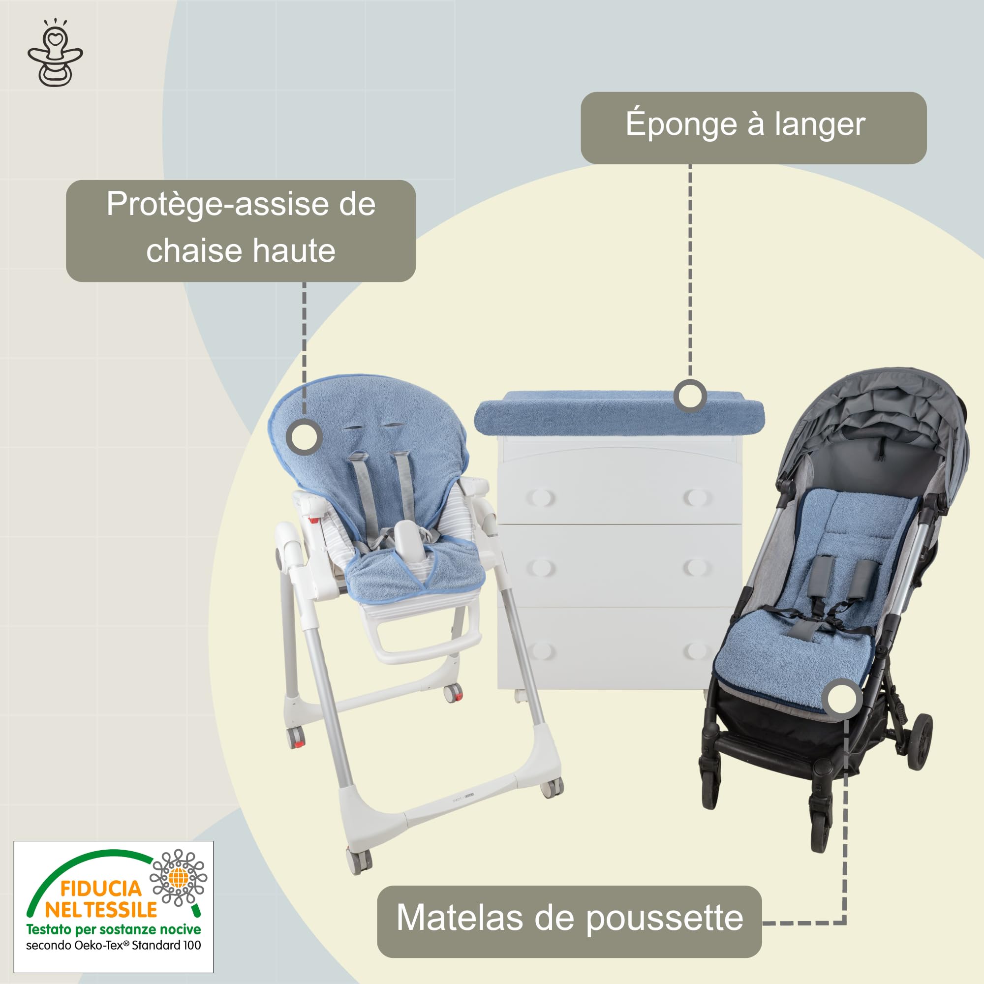 Babysanity Housse de Chaise Haute Universelle en Mousse de Coton Douce Apporte à Votre Chaise Haute une Sensation de Sécheresse et de Fraîcheur 100% Fabriqué en Italie (Gris)