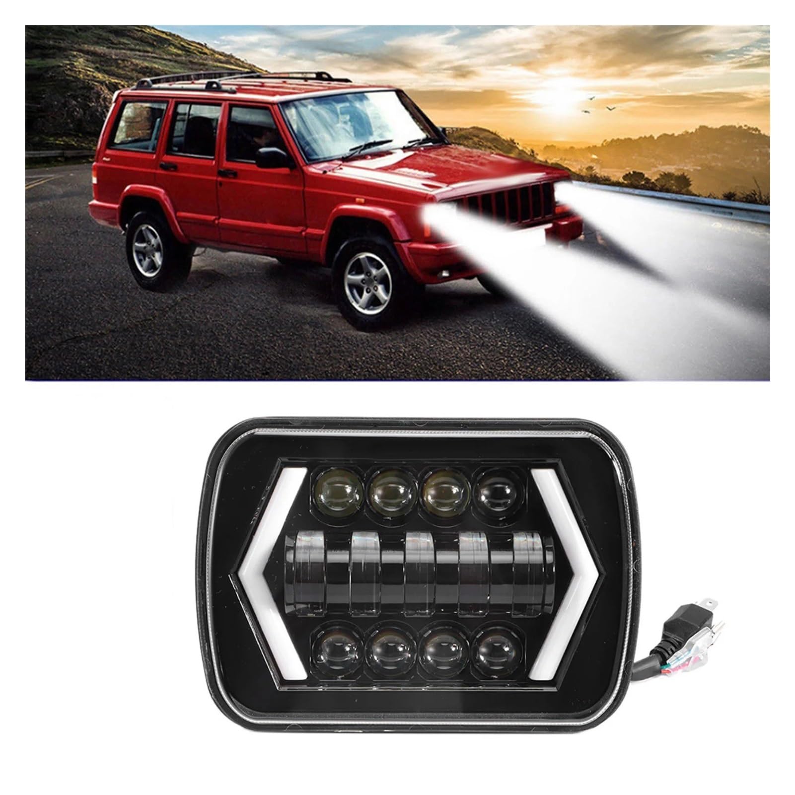 Phare Principal Avant Phare LED Carré Universel 5x7 Pouces Double Faisceau avec Clignotant Intégré Projecteur Auto