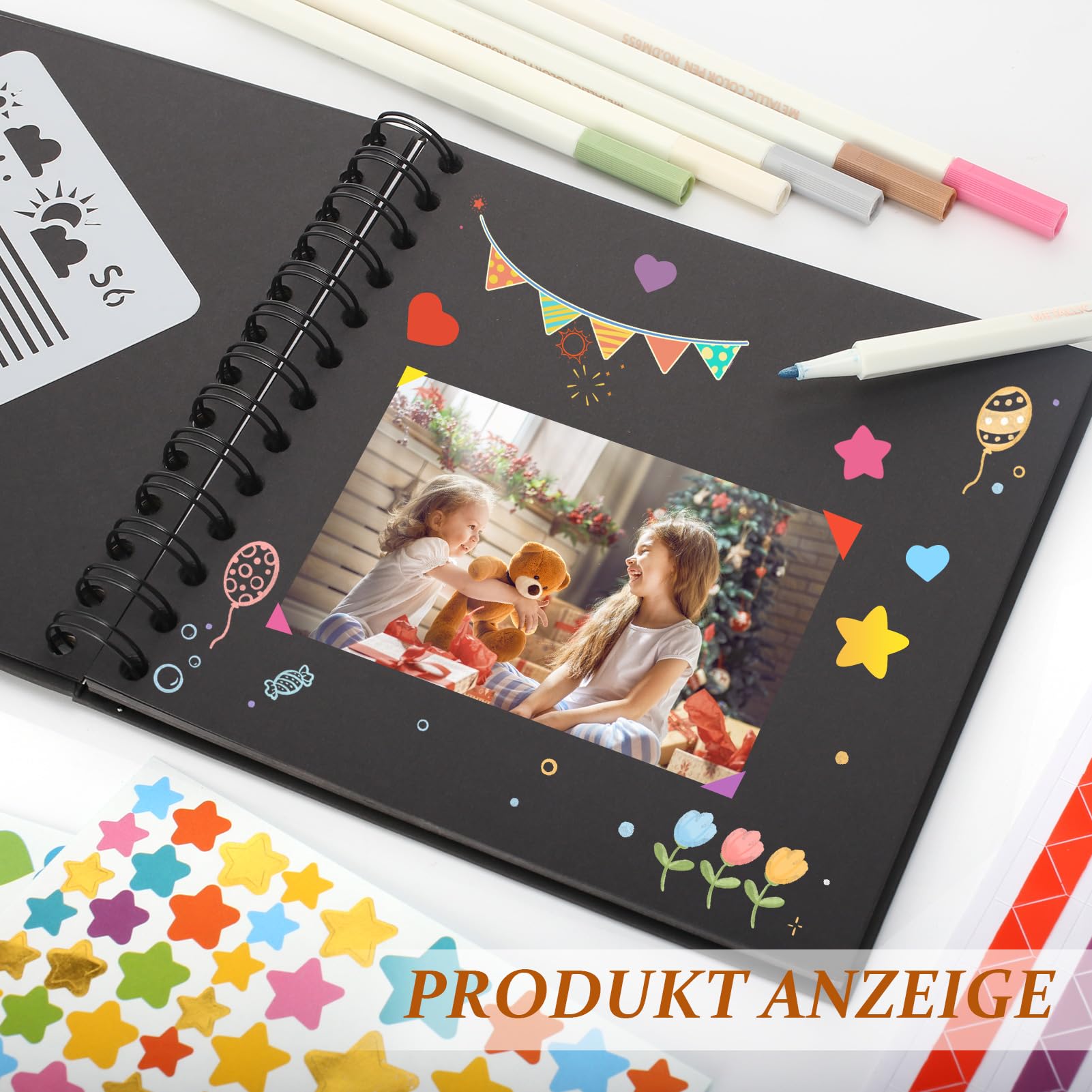 Album Scrapbooking 2 Pièces - 17x17cm, Pages Noires, Reliure Spirale + Autocollants - DIY Photos - 3