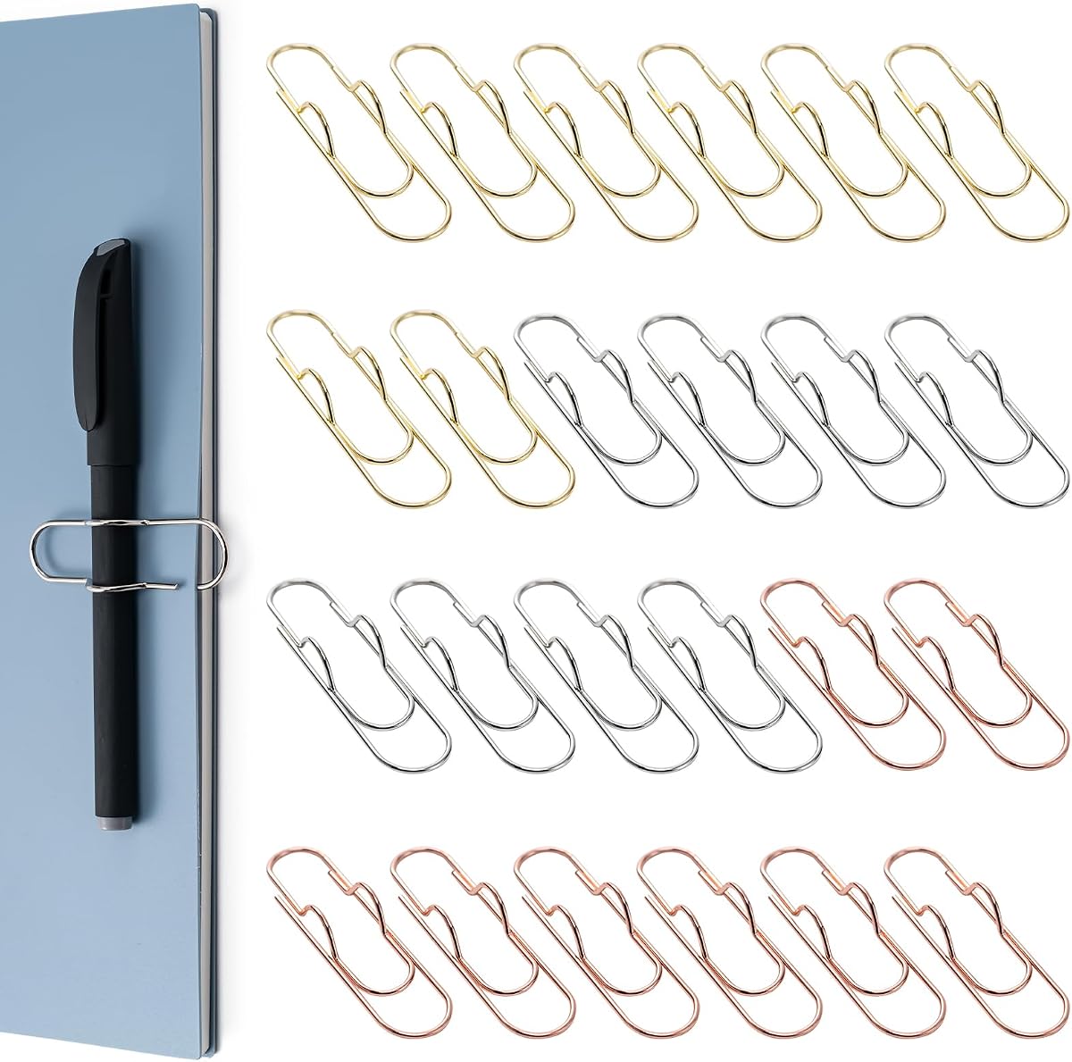 24 Pack Pen Holder for Notebook, Multi-Purpose Metal Paper Clip Pencil Holder, Easy to Use for Office,School,Bank,Classroom Must Haves,Teacher Supplies Accessories,Desk Organizer,Small Gift
