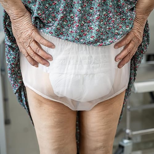 Vista 85 de 9 piezas de pantalones de plástico impermeables para incontinencia, a prueba de fugas, ropa interior para adultos (L, negro)