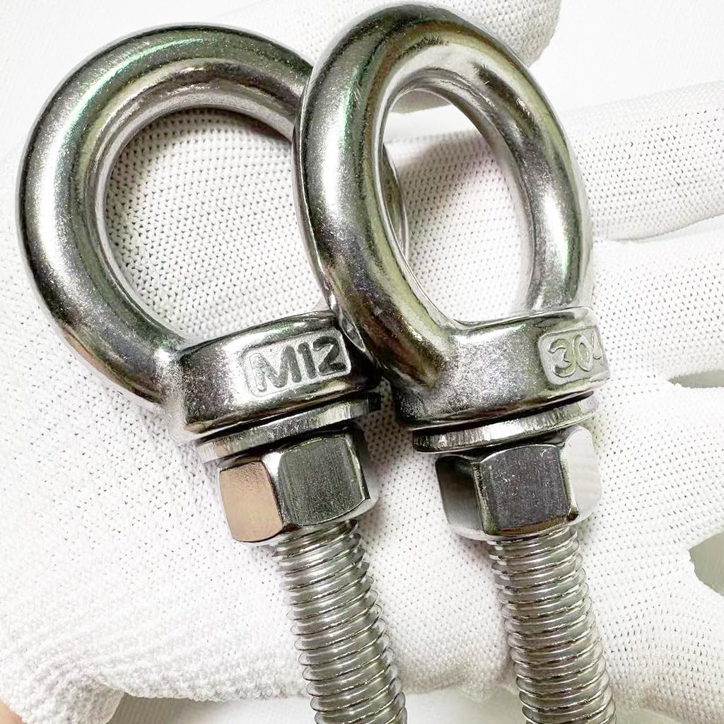 Heavy Duty Eye Bolt, 2 PCS M12 304 Stainless Steel Eye Bolt Heavy Duty Lifting Ring 1.96" Threaded Eyebolt Shoulder Eye Bolts with Nuts and Flat Washers(Thread Length 50mm)