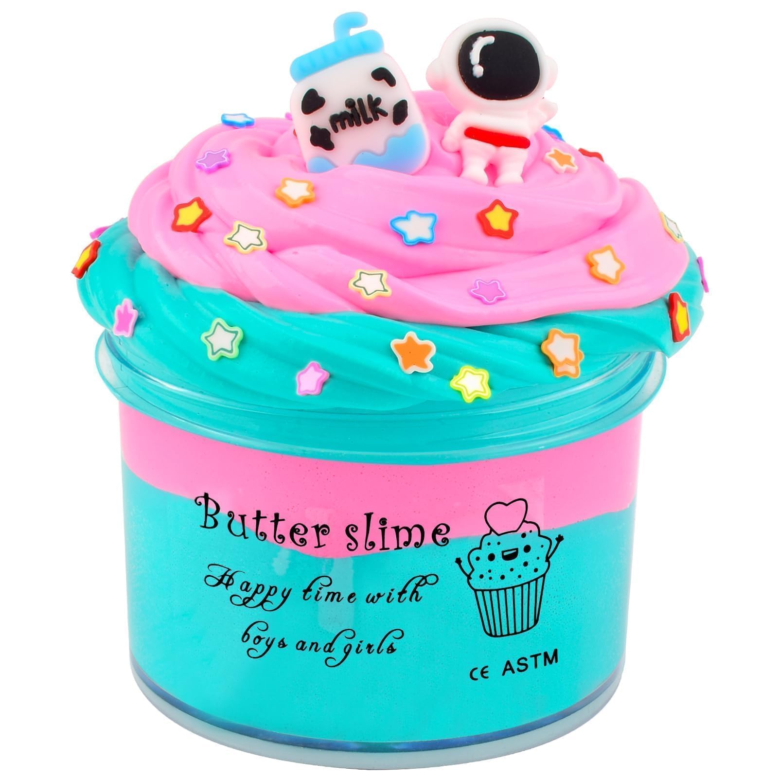 Funny Butter Slime with 2 Fun Add Ins, Pre-Made Slime Toys for Kids, 6-12 Year Old Stress Relief Green and Pink Butter Toys, Super Soft Party Favors Sludge Toy (200 ML)