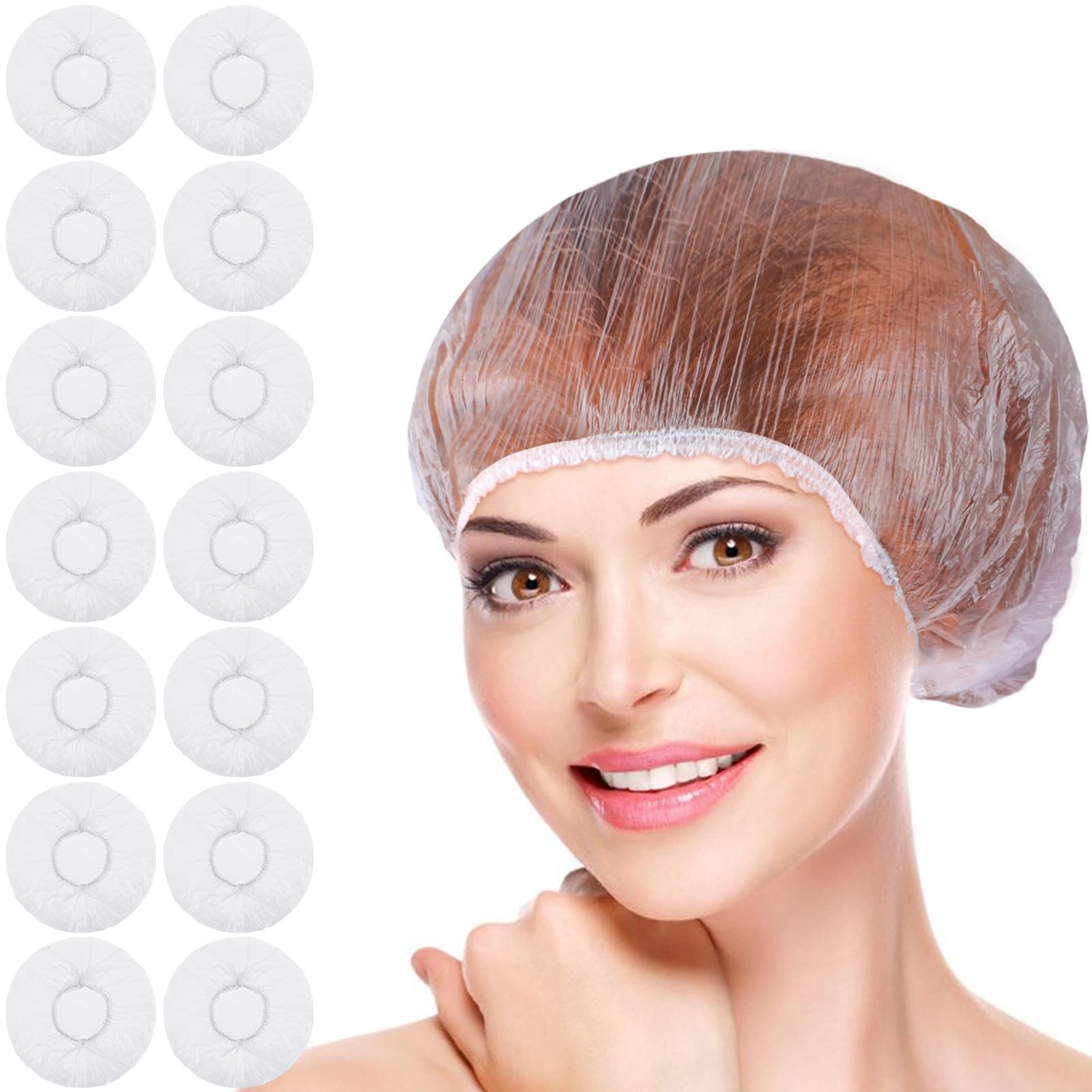 DSLSQD 100 gorros de ducha desechables, gorros de ducha para mujer, gorros de ducha de plástico del Reino Unido, gorro de ducha grande, gorro de ducha elástico para uso doméstico, hotel, spa y