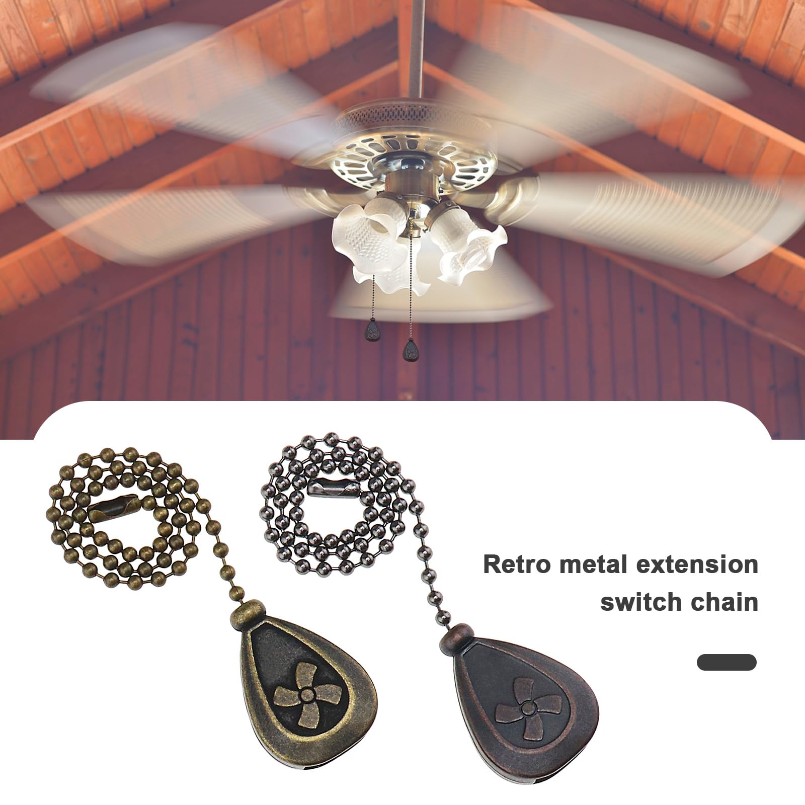 4 Stück Deckenventilator Zugkette, 35 cm, Dekorative Anhänger für Deckenventilatoren, Deckenleuchten, Nachttischlampen, Zinklegierung, Kupfer, Bronze/Schwarz, Zugkette