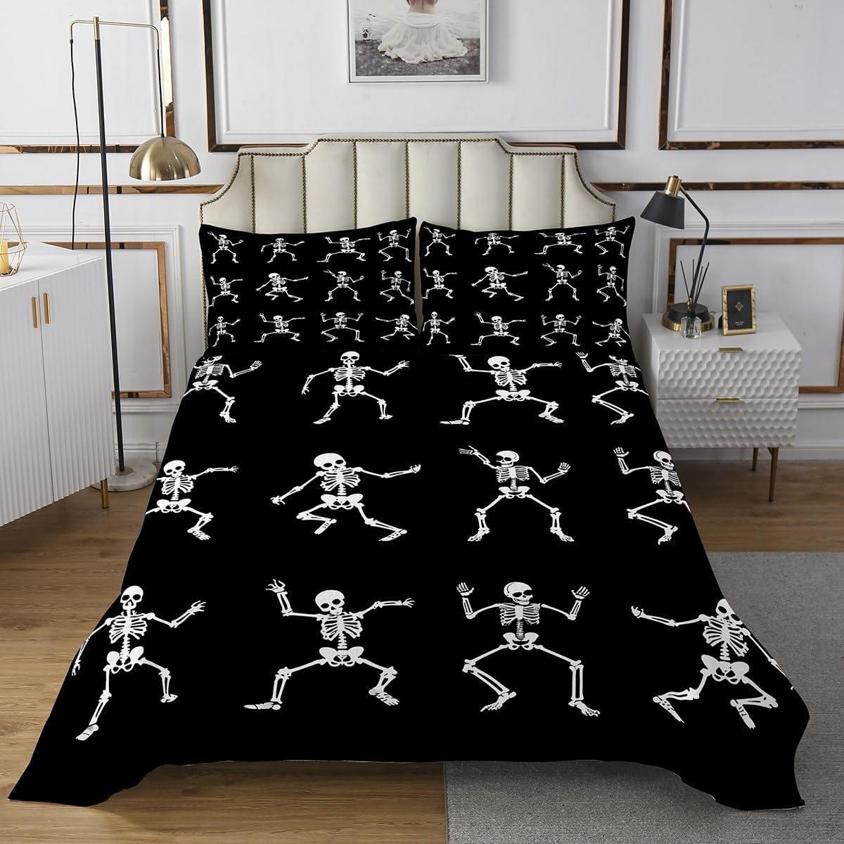 Erosebridal Cartoon Ghost Quilt Set Gothic Bedspread Set Twin Halloween Decor,Santa Hat White Silhouette Coverlet Set Christmas Lights Quilted,Xmas Rainbow Kawaii Room Decor