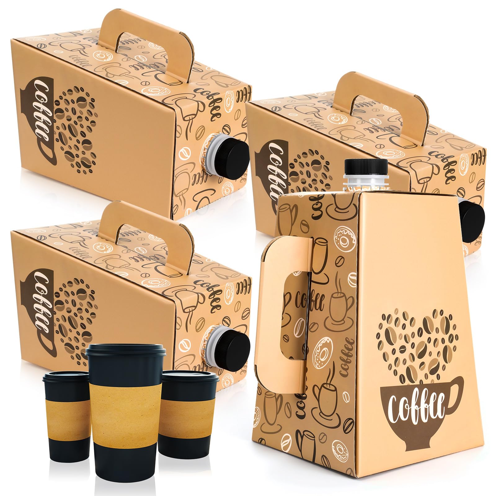 Watersay Paquete de 10 cajas de café para llevar para catering, cajas de café desechables de 96 onzas con asa, contenedores de almacenamiento para fiestas, catering, oficina, llevar
