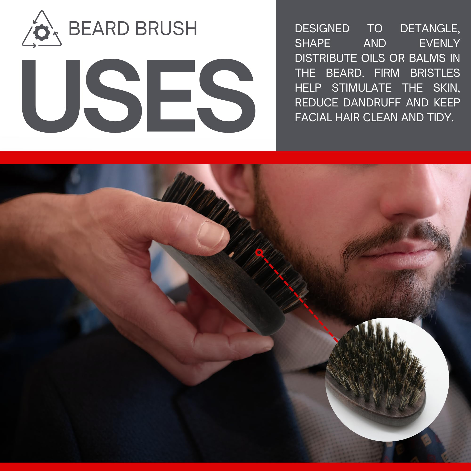 DOJA Barcelona Spazzola per barba da uomo, setole di cinghiale, legno di faggio, materiale durevole, uso versatile, facile da pulire e baffi curati, design pulito per finitura impercabile