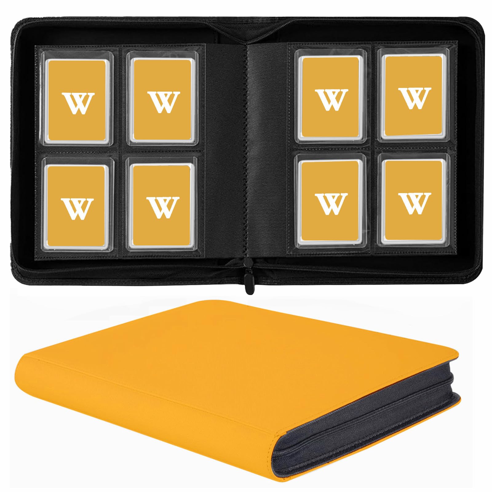 Toploader Binder, 4-Pocket Top Loaders Binder Album Holds 128 Top Loaders, Toploader Card Binder for 3" x 4" Rigid Cards, Ringless Toploader Folder (Yellow)