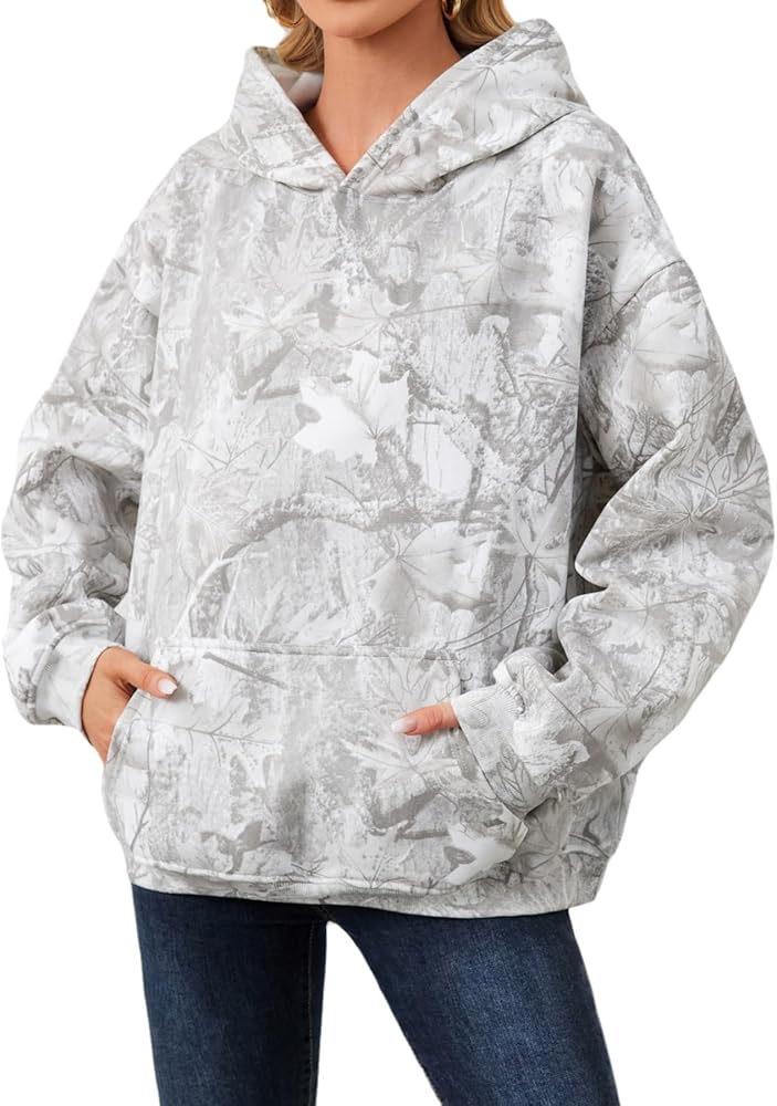 Amazon.com: ACCPUR Women Oversized Fleece Camo Hoodies Maple Leaf