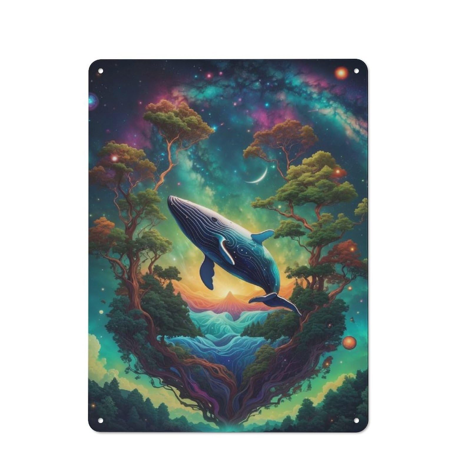 Whales And Nature Creative Metal Wall Decor 40x30cm, Metal Desk Wall Sign for Hobby Room, Office, Lounge Or Living Room