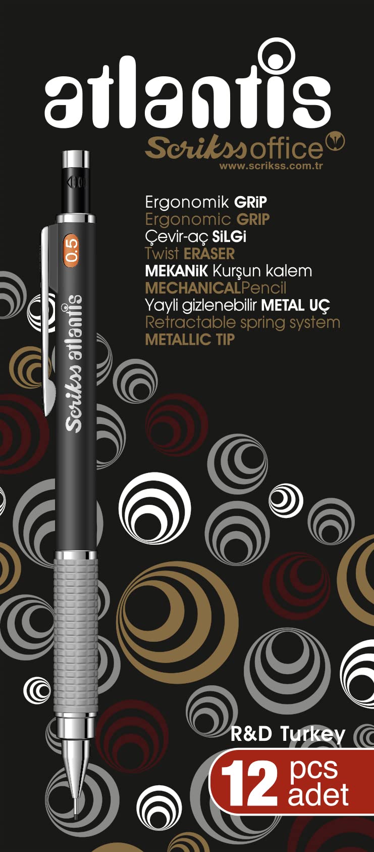 Scrikss Office Atlantis Versatil Kalem 0.5 Mm 12'li Ambalaj Siyah