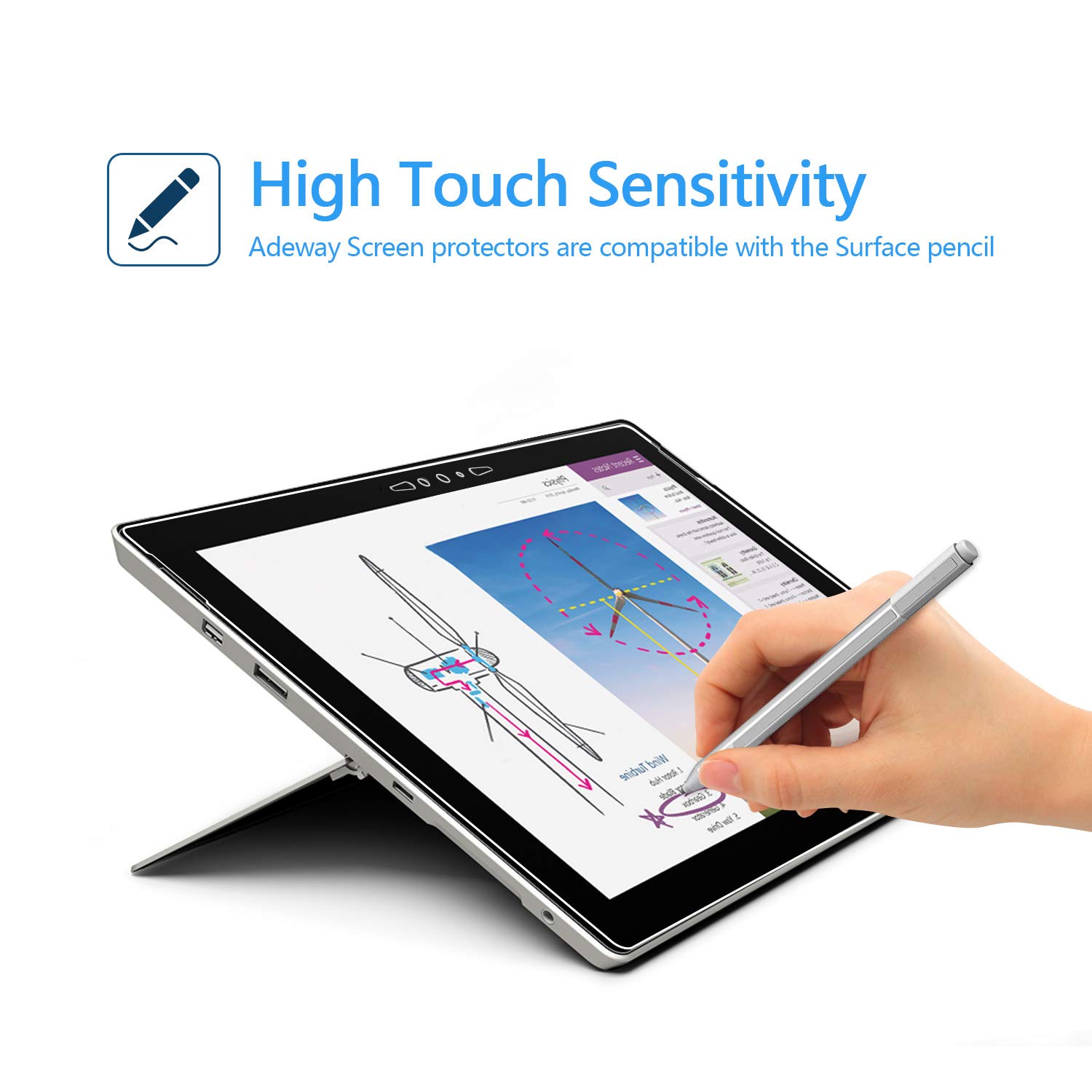 2 pezzi]Adeway Proteggi schermo in vetro temperato Surface Pro 7/ 7 Plus, compatibile con custodia UAG, resistente ai graffi, HD trasparente vetro temperato 12,3 pollici