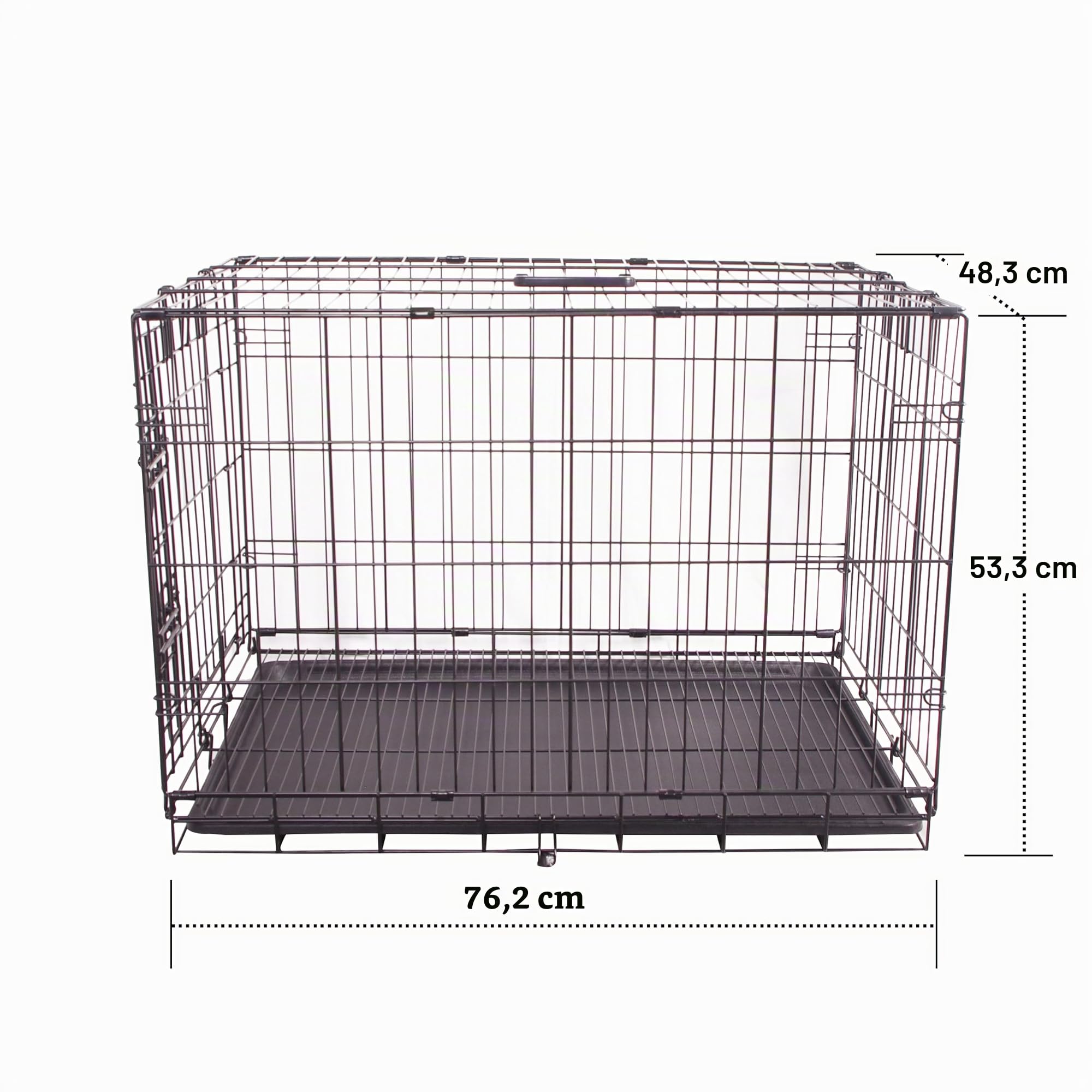 Jaula de Alambre de Metal Duradera y Plegable para Perros con Bandeja, Puerta Individual, 76 x 48 x 53 cm, Color Negro