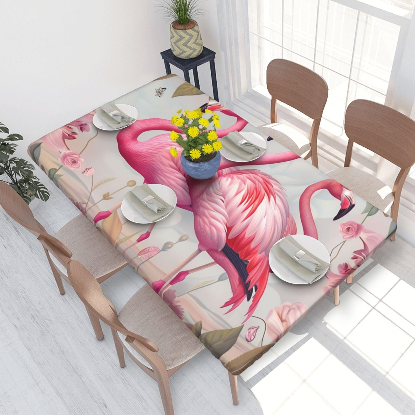 DCARSETCV beautiful flamingos Printed 4FT Waterproof Tablecloth with Elastic Edged Protect & Decor Your Table, Oil-proof Washable Table Cloth Cover for Dinner Picnic Party