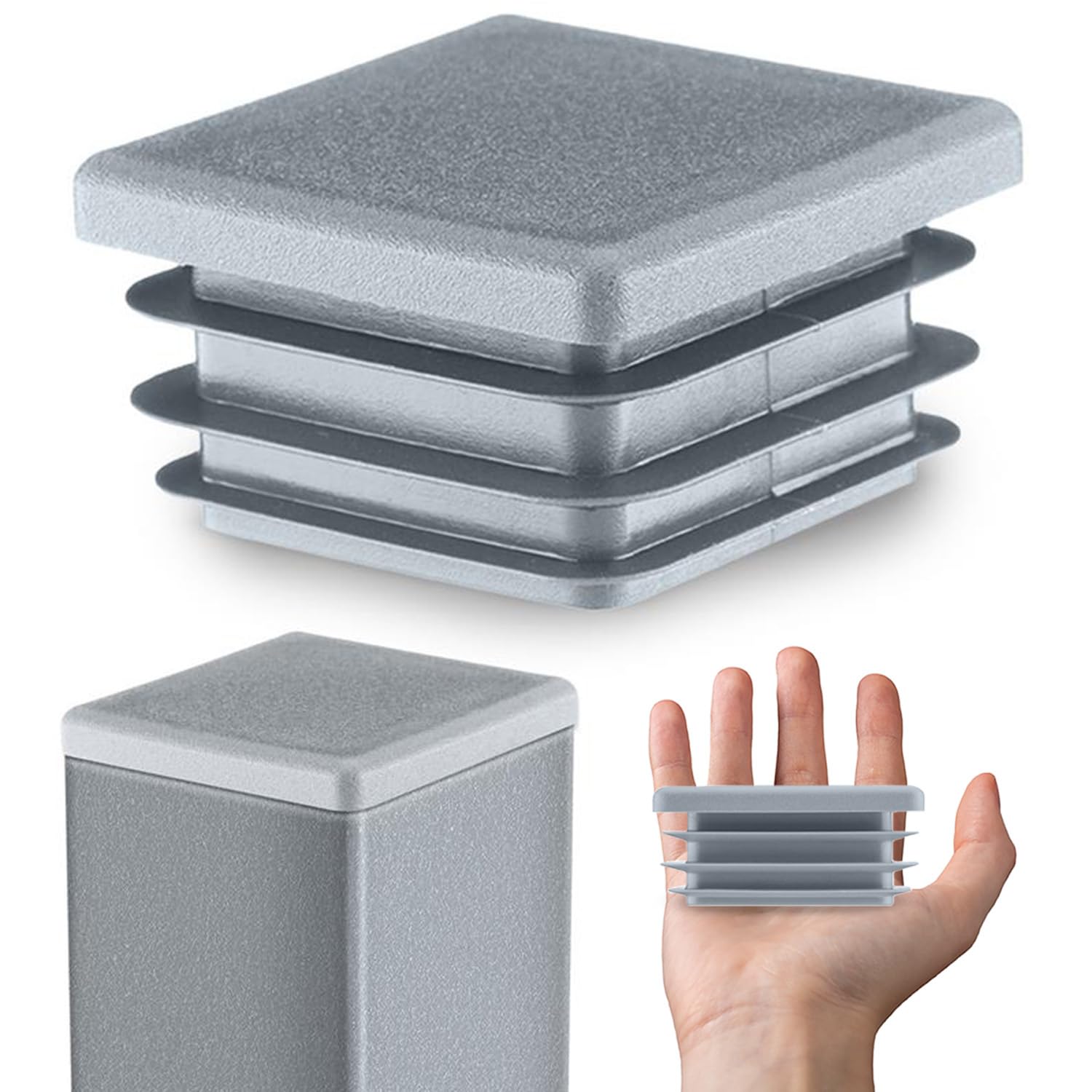 EMFA Plugs with slats for square tube, 80 x 80 mm, grey (RAL 7040), 5 pieces, pipe plugs, 8 x 8 cm ®