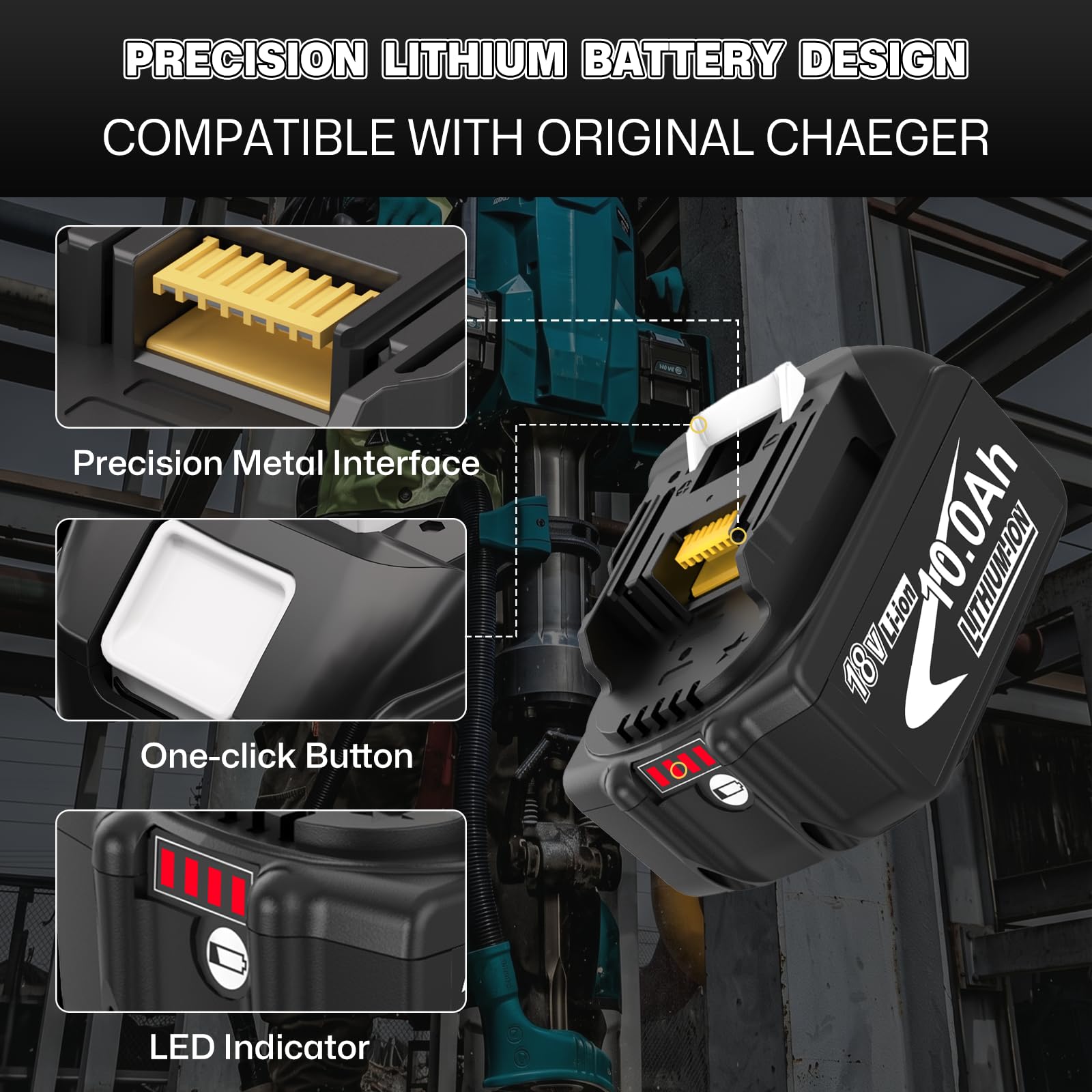 2Stück 18V 10,0Ah für Makita Akkus 18V + DC18RCT 3A Ladegerät LXT | 10.0Ah Hohe Kapazität, DC18RCT 3A Lader mit USB, Kompatibel BL1850B BL1860B BL1830B BL1840B BL1820, Für Alle LXT 18V Geräte