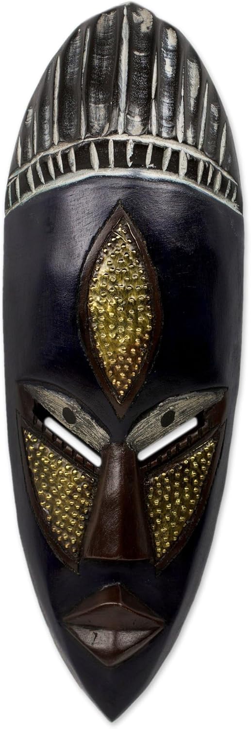 NOVICA Decorative Ghanaian Large Wood Mask, Black 'Densu Priest'