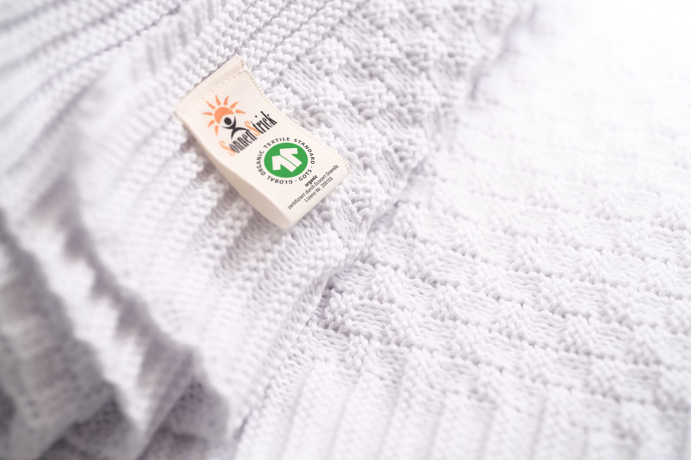 SonnenStrick 100% Organic Cotton Knitted Baby Blanket Made in Germany White