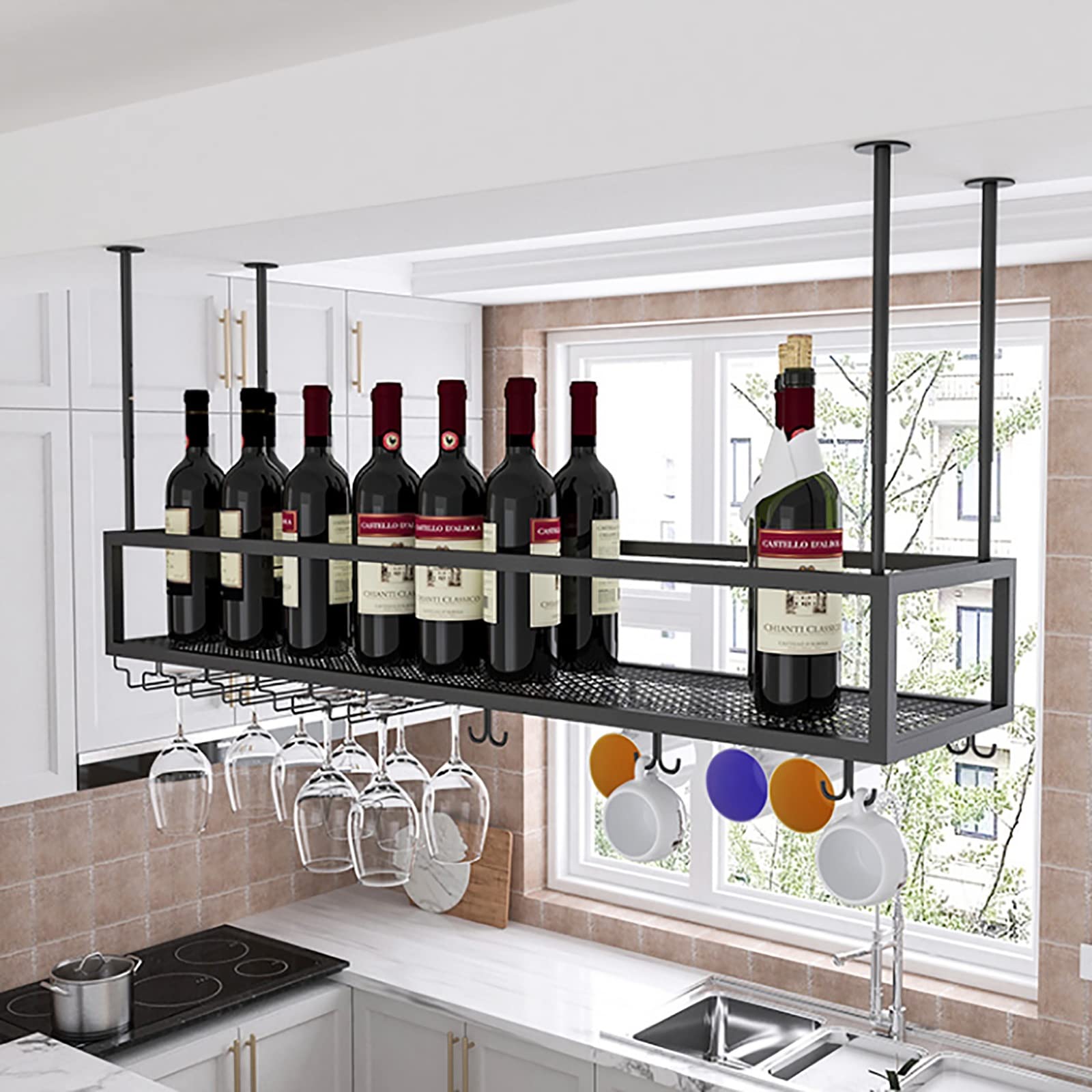 Casier à verres à vin au plafond porte-bouteilles suspendu réglable fer