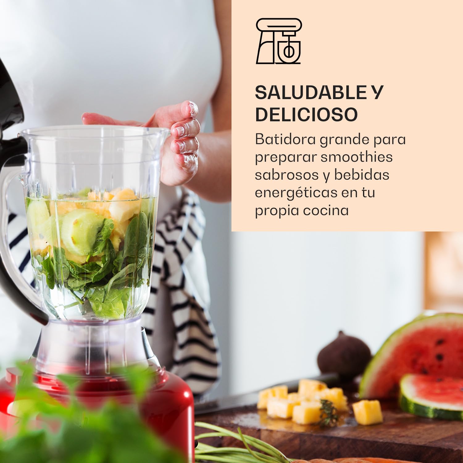Klarstein Luca Batidora multifunción, Picadora, Rallador, Exprimidor, Food Processor, 1000 vatios, regulación continua, 6 modos, sin BPA, 3 litros, vaso medidor 3 l, espátula, Rojo