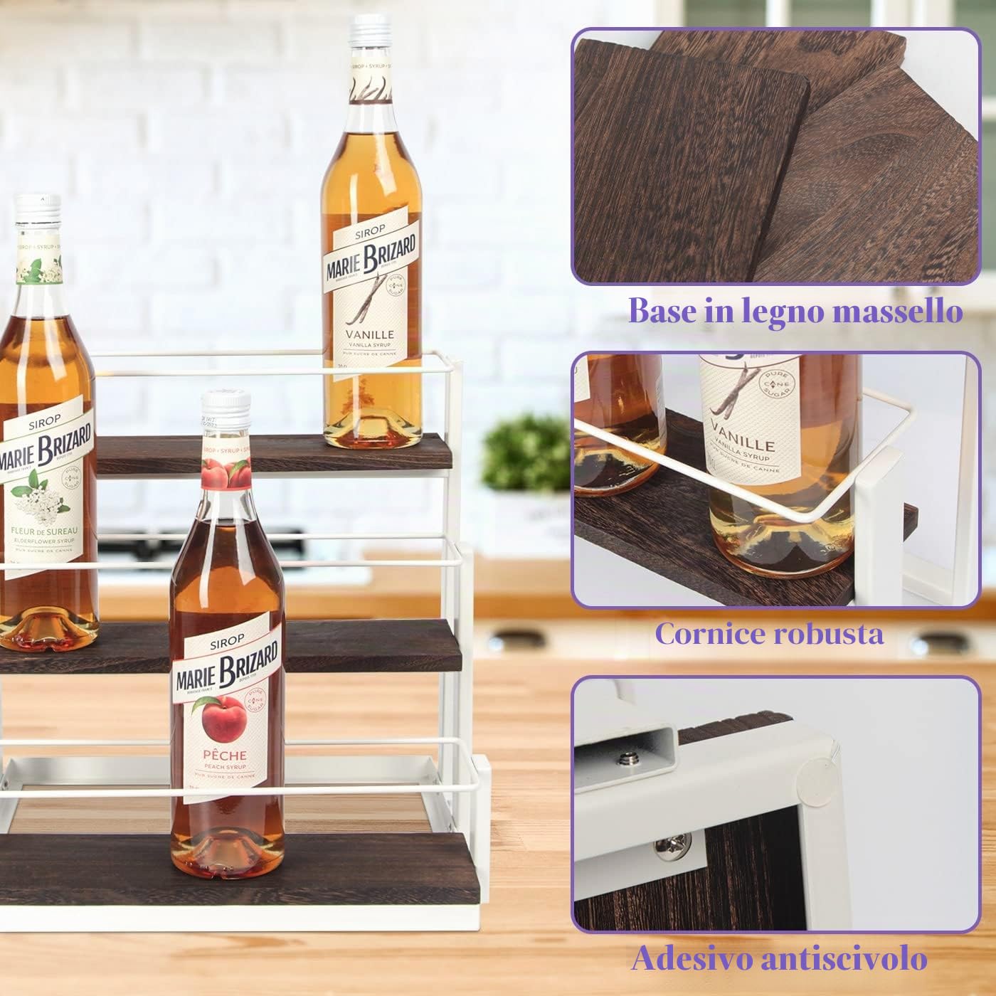 J JACKCUBE DESIGN Stazione portaoggetti per sciroppo di caffè, accessori per bar, 12 bottiglie, per sciroppo, vino, condimenti per cucina, in metallo (bianco) - MK815B
