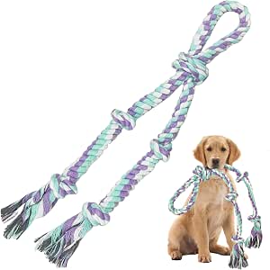 Dog Rope Toys for Medium and Large Dogs, 3 Feet, 5 Knots, Indestructible Cotton Chew Toy for Tug-of-War and Teeth Cleaning