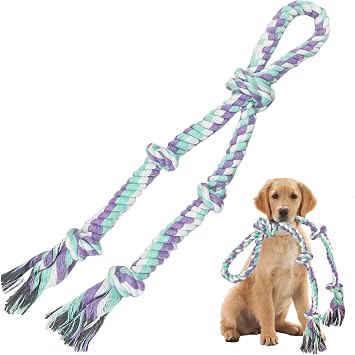 Dog Rope Toys for Large/Medium Aggressive Chewers, Tough Cotton Chew Toy, 3 Feet 5 Knots Indestructible, Tug of War Dog Pull Rope Teeth Cleaning 5 knot-19.5In