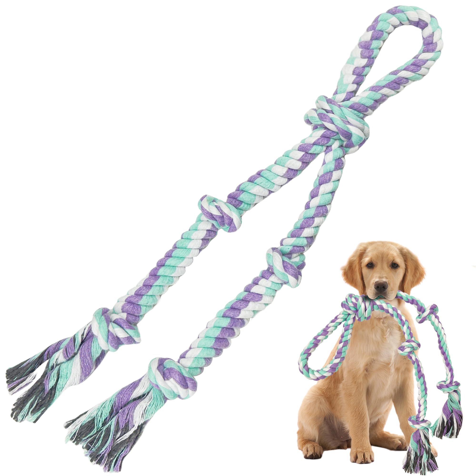 Dog Rope Toys for Large/Medium Aggressive Chewers, Tough Cotton Chew Toy, 3 Feet 5 Knots Indestructible, Tug of War Dog Pull Rope Teeth Cleaning (5 knot-19.5In)