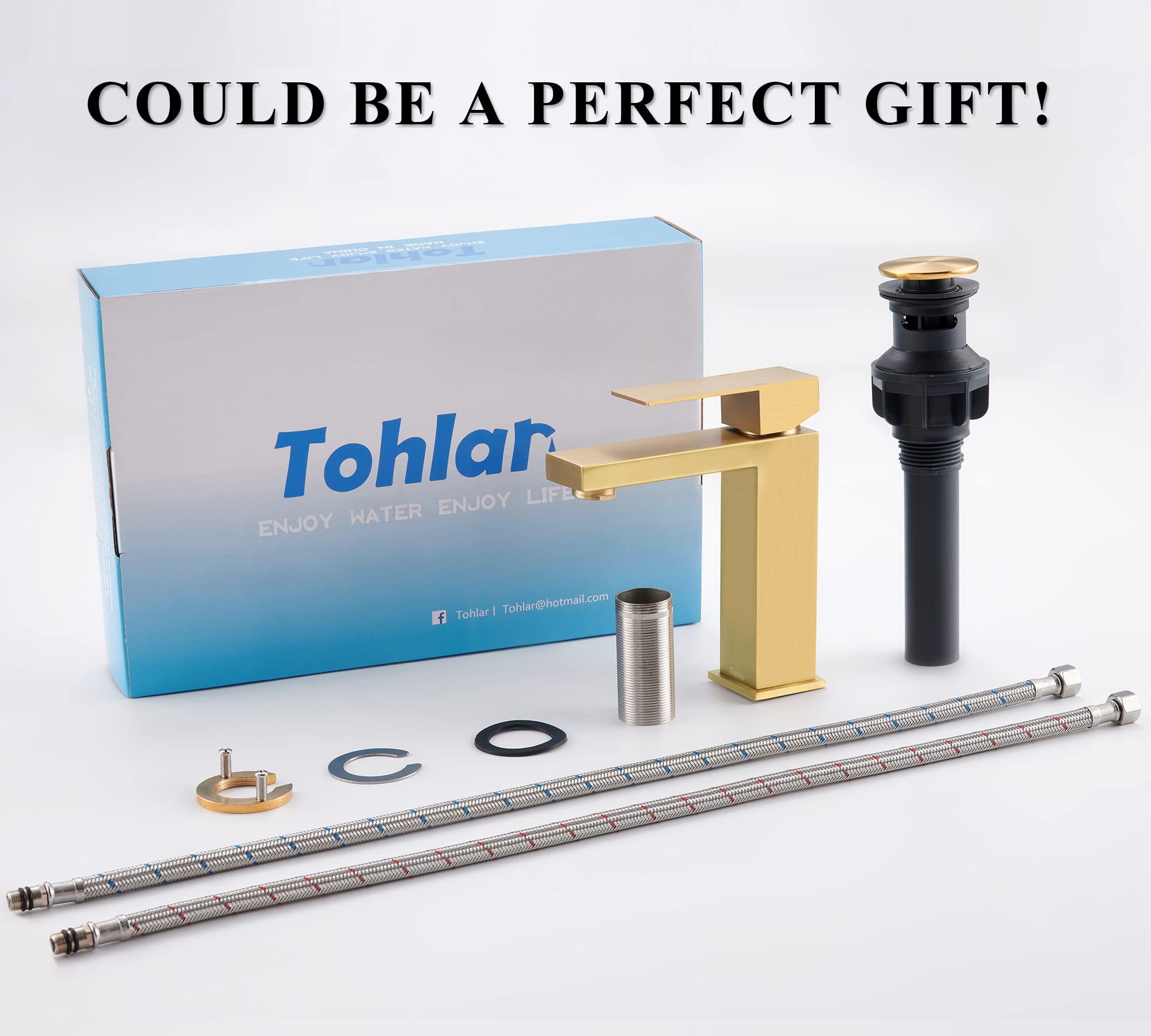 Tohlar Gold Bathroom Faucet, Brushed Gold Faucet for Bathroom Sink, Gold Single Hole Bathroom Faucet Modern Single Handle Vanity Basin Faucet with Overflow Pop Up Drain Stopper and Water Supply Lines