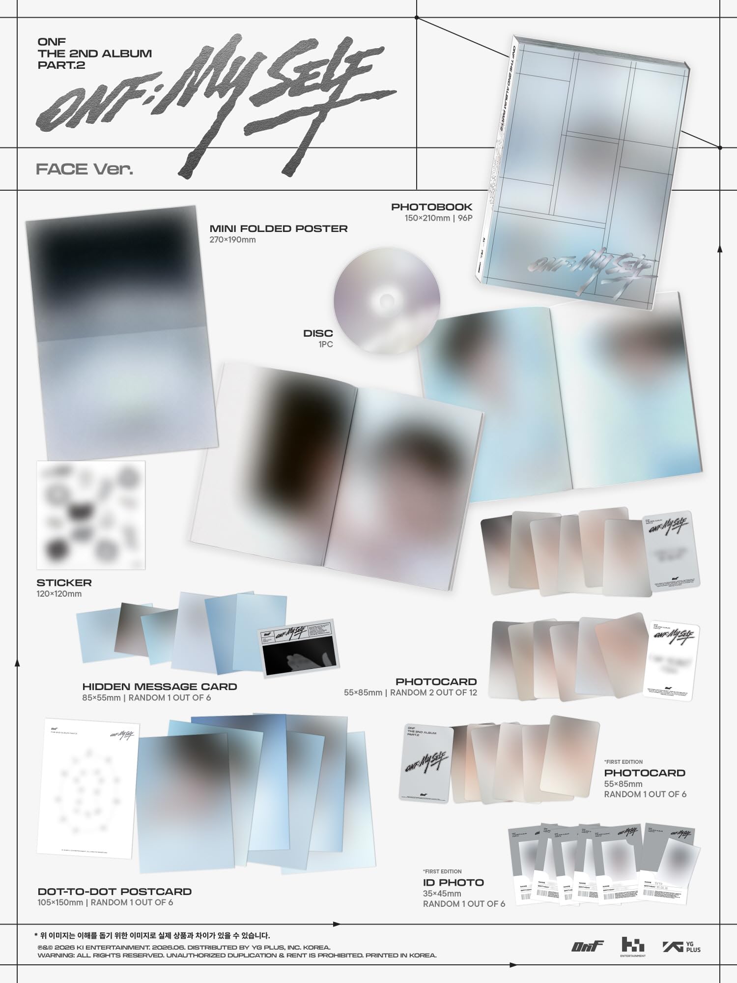(Juego completo: 3 álbumes de fotos + 6 cicatrices Digipack + 1 plataforma) ONF : My Self 2º álbum part.2 con seguimiento