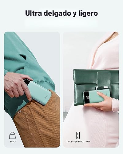 Vista 3 de charmast Cargador portátil con cables incorporados, banco de energía con cables, batería delgada de viaje de 10000 mAh, 6 salidas, 3 entradas, 5 A