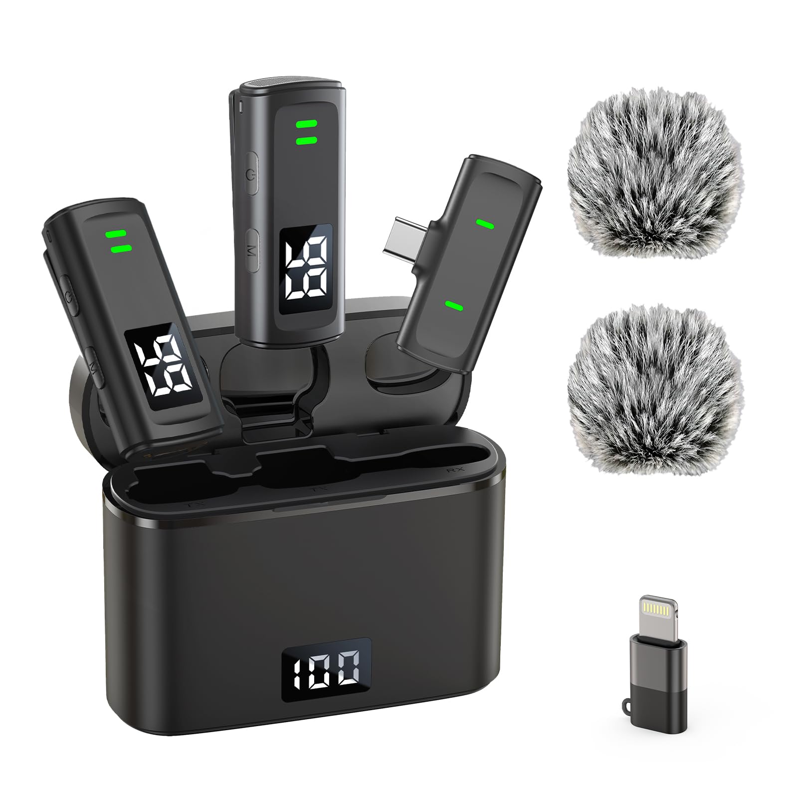 Wireless Lavalier Microphone for iPhone and Android Phone Microphone with Charging Case, USB C Mini Mic for Video Recording, Vlogging, Interviewing, Podcasting, 35H, 75FT