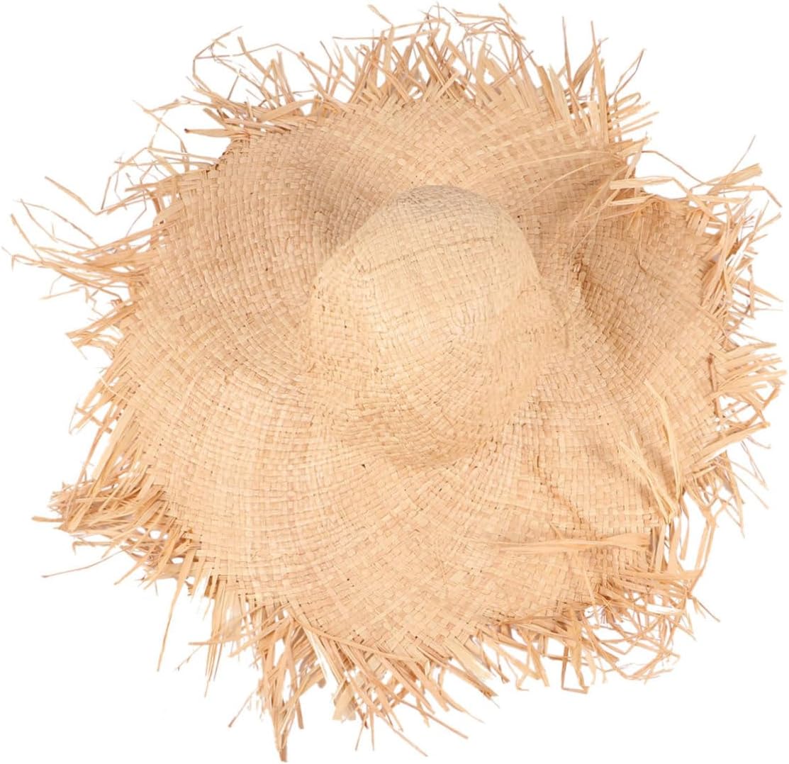 NOLITOY Men's Beach Hats Straw Outdoor Hat Wide Brim Sun Hat Beach Sun Cap Flat Sun Protection Cap Beige