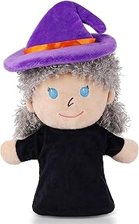 Castle Hand Puppets Fairy Tales Queen & King, Princess & Prince, Elf & Witch Plush Toys Role-Play Toy Puppets for Kids Storytelling Imaginative Pretend Play Teaching Preschool(Witch)