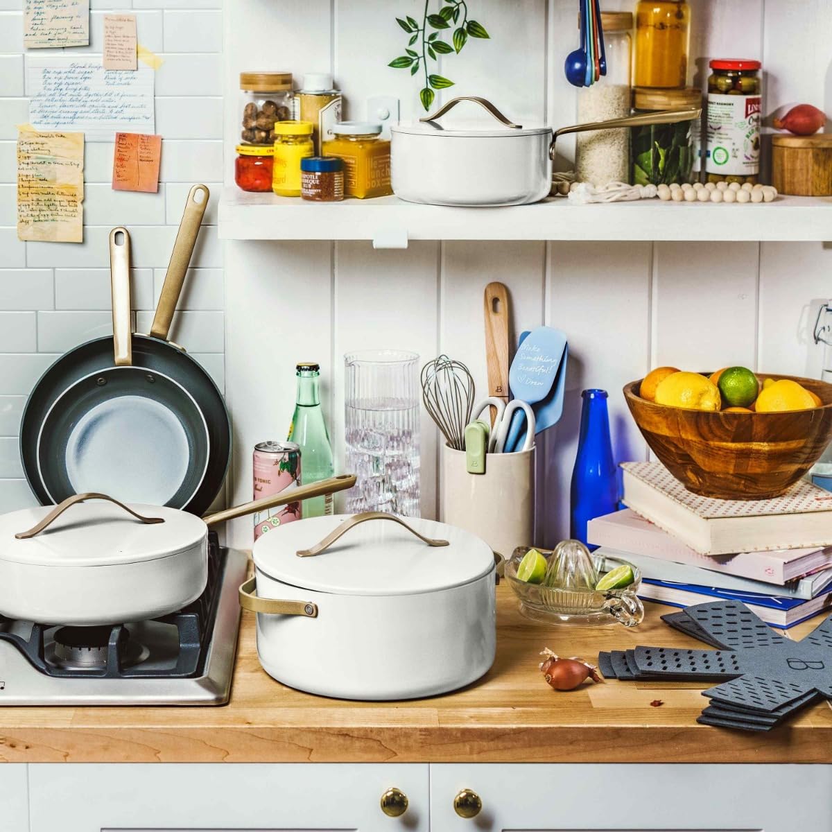 Drew Barrymore 12-Piece Ceramic Non-Stick Cookware Set - White Icing Kitchen Pots & Pans - View #3