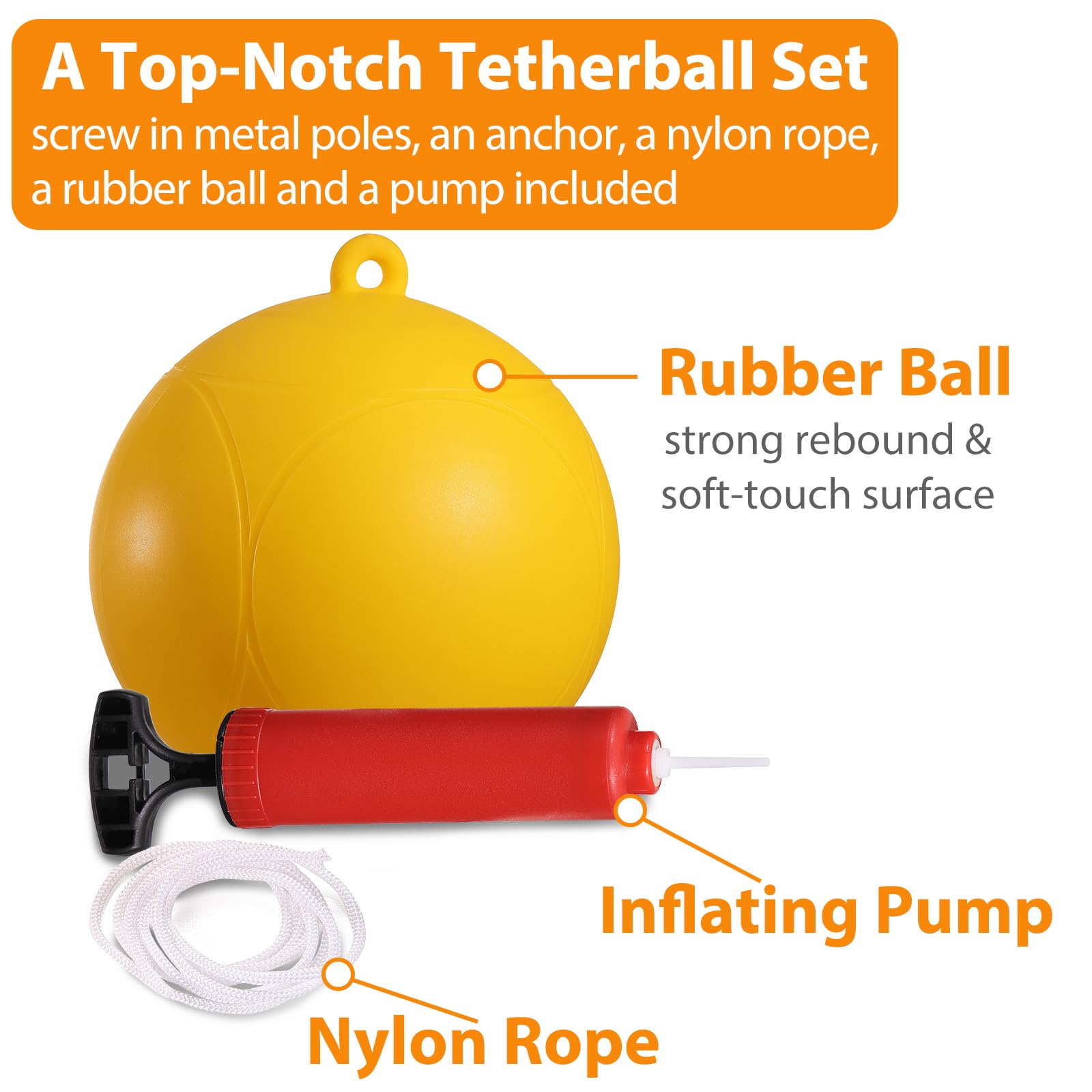 Tetherball-Ball und Seil, Tetherball-Stangen-Set mit Bodenanker für Hunde, tragbares Tetherball-Set mit 7 - 2,5 m höhenverstellbarem Metallständer, weich gepolsterter Gummiball für den Garten
