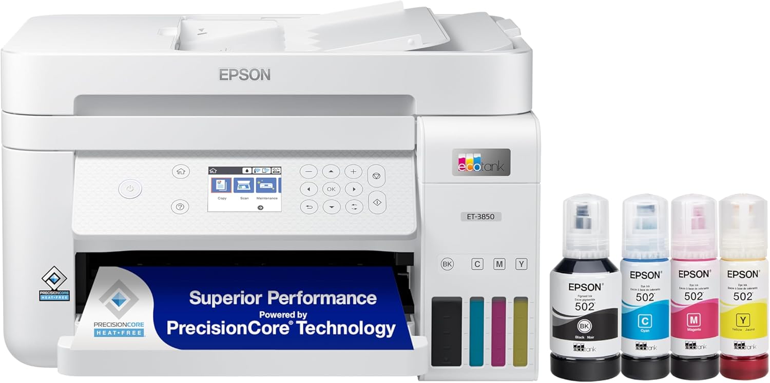 EcoTank ET-3850 Wireless Color All-in-One Cartridge-Free Supertank Printer with Scanner