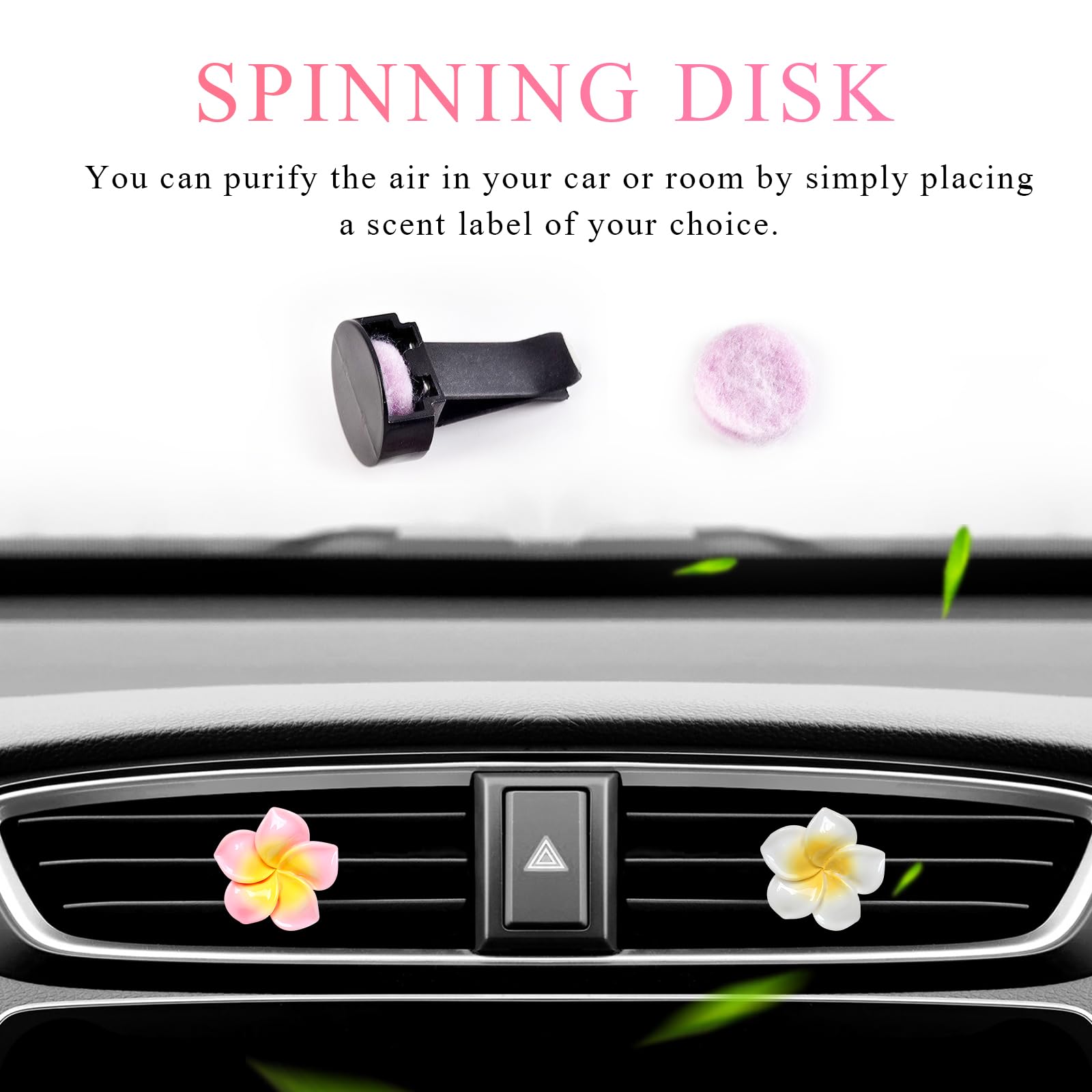 Wevdn 2 x Blumen-Auto-Lüftungs-Clips, bunte tropische Blumen, Lufterfrischer-Clips mit aromatischem Pad, Klimaanlagen-Auslass-Clip, Plumeria-Blumen-Dekoration (weiß + rosa)