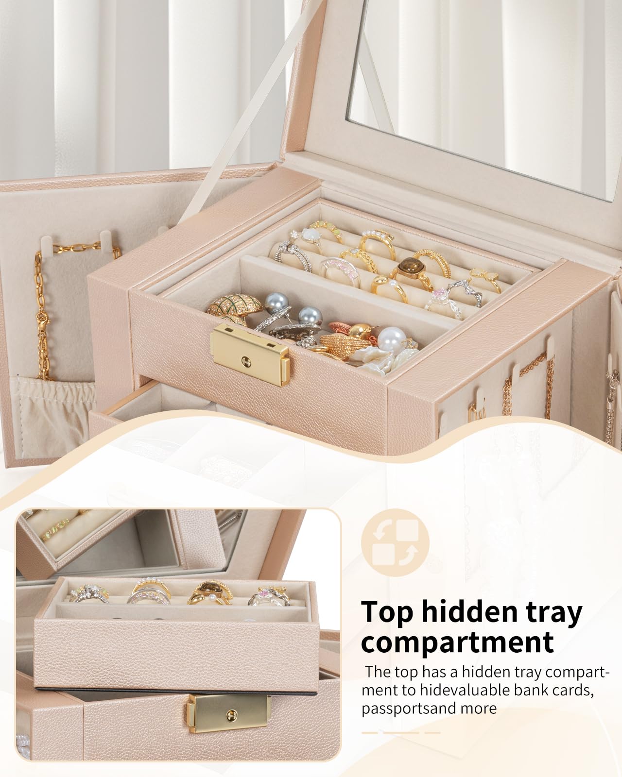 Organizador De Joyas De Piel Sintética Para Mujer, 3 Niveles | Meses
