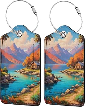 ZhongGuo Vibrant Vista Printed Cute Luggage Tags for Suitcases,1/2/4 Pack Personalized Leather Suitcase Tags with Steel Loop