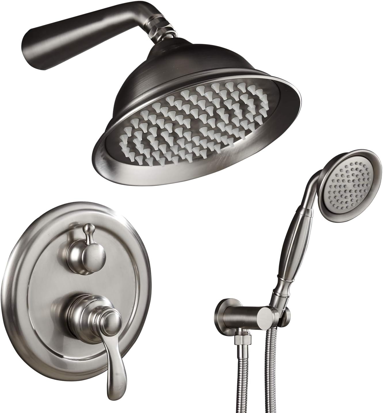 Best Deal 🛒 AUKTOPT Shower System, Bathroom Rain Mixer Shower Faucet Set with Shower Head and Handheld Shower, Brushed Nickel(Contain Shower Trim Kit with Rough-In Valve) Crazy Clearance AUKTOPT Shower System, Bathroom Rain Mixer Shower Faucet Set with Shower Head and Handheld Shower, Brushed Nickel(Contain Shower Trim Kit with Rough-In Valve)